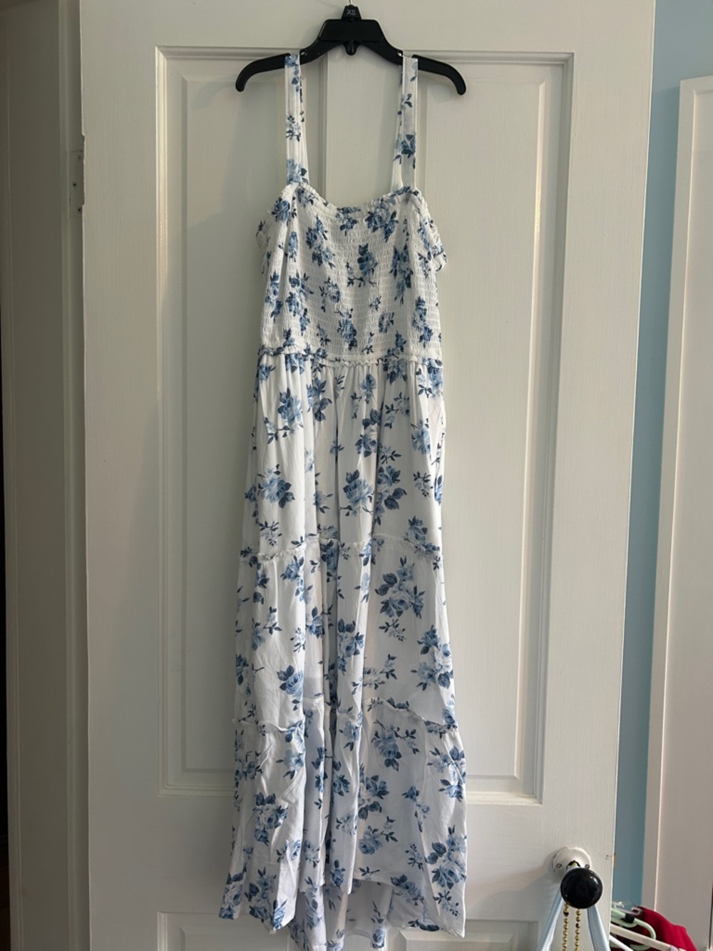 Hollister White Maxi Dress with Blue Floral Print